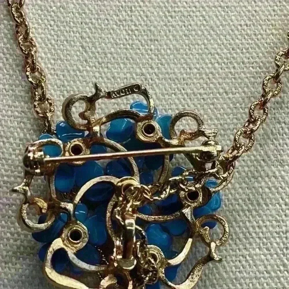 Avon Blue Flower Pendant Necklace and Brooch